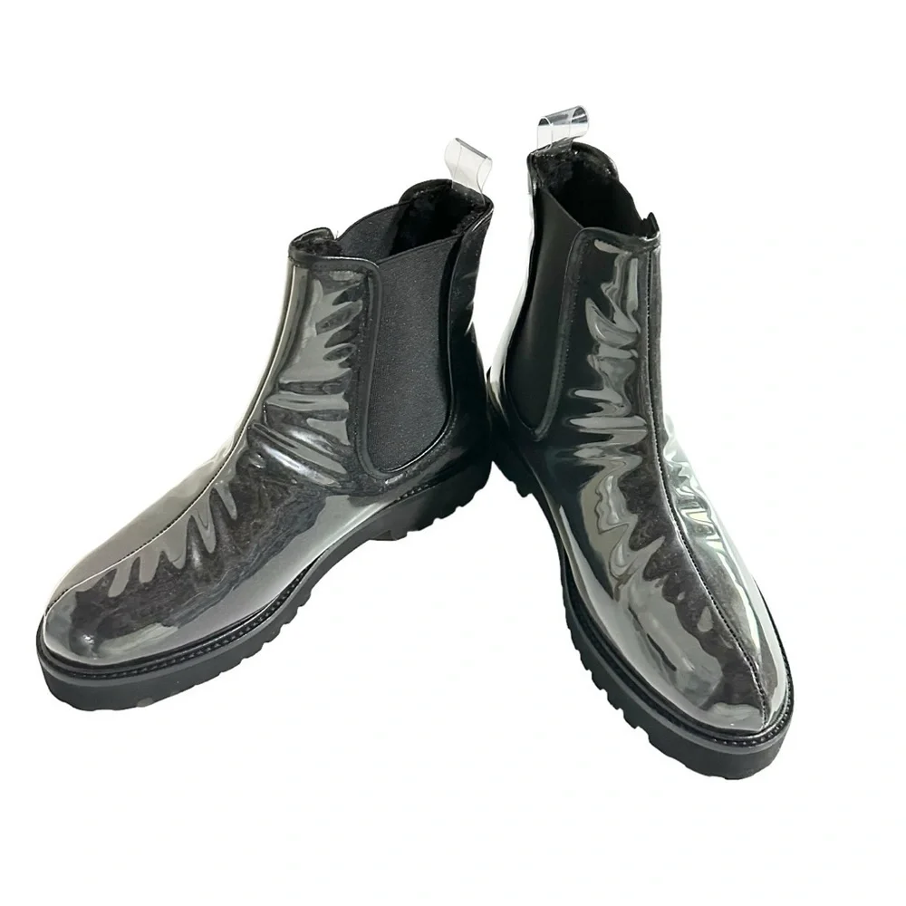 Andre Assous Peggy Vinyl Featherweights Faux Shearling Black Chelsea Boot Size 8 - Picture 7 of 9